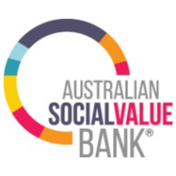 "Australian Social Value Bank" in grey and navy bold text beside a multicoloured segmented circle icon in teal, yellow, pink, orange and purple, on a white background