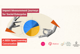 Graphic for “Impact Measurement Journeys for Social Enterprise” with hands, a pie chart.