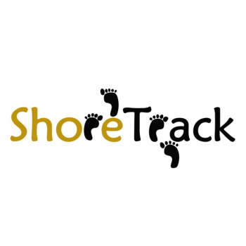 ShoreTrack logo with the word “ShoreTrack” in black and gold lettering, incorporating small footprint icons into the design.