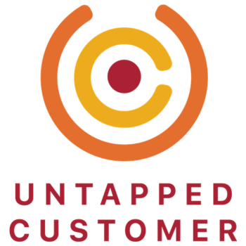 "Untapped Customer" in deep red bold text beneath a concentric arc icon in orange, yellow and red, on a white background
