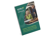 Green mock-up book cover titled "Hidden Vulnerabilities: Cyber Security and Essential Community Services in NSW," featuring the NCOSS and WorkVentures logos and a photo of people working at computers.